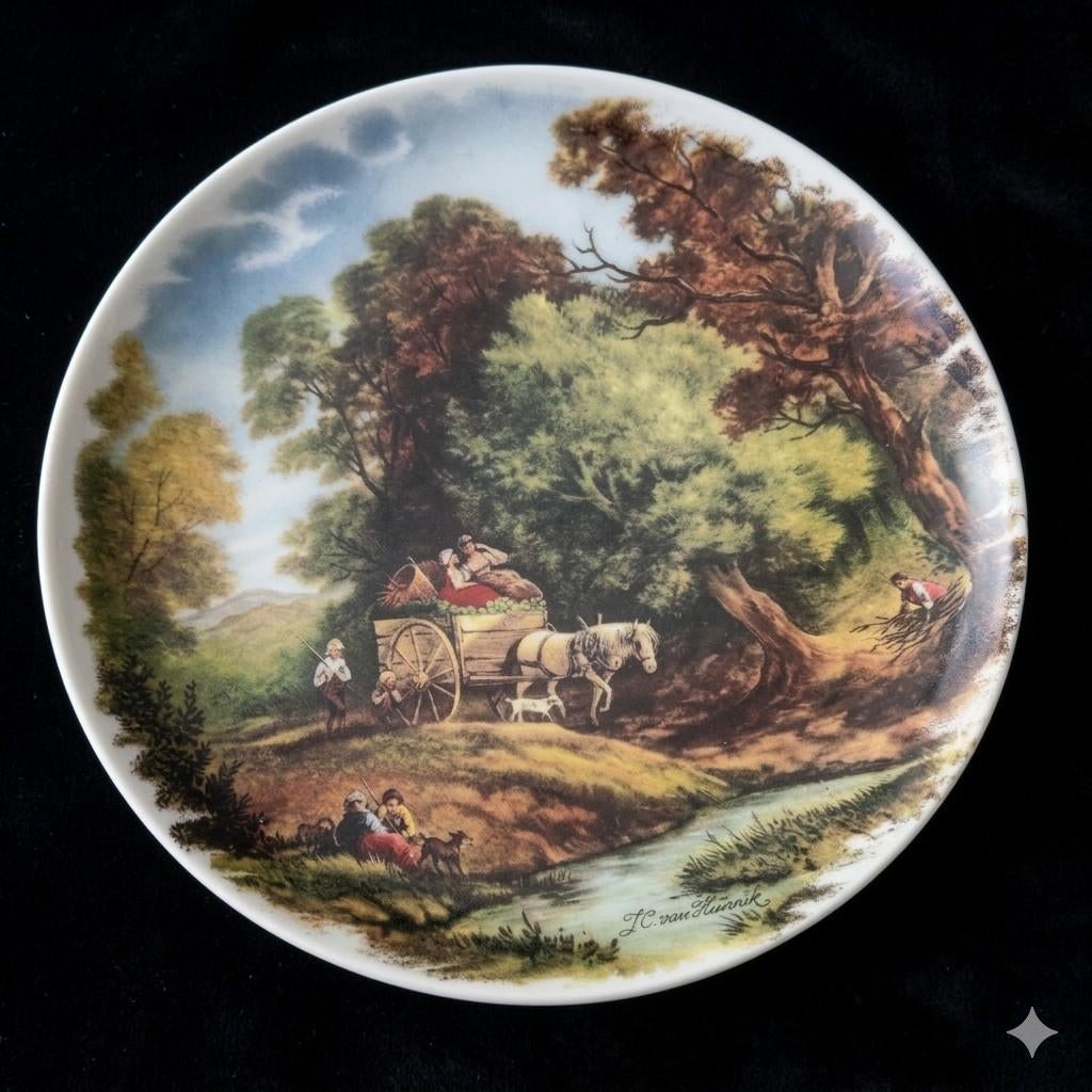 Decoratief wandbord met landschap en bos tafereel, Ophalen