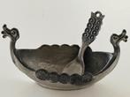 Vintage Noors tinnen Viking zoutvaatje - originele lepeltje, Antiek en Kunst, Ophalen of Verzenden