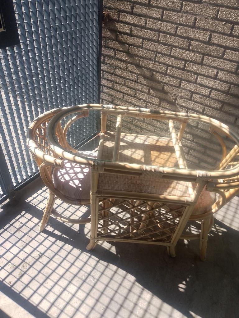 Bamboe salontafel met glasplaat, Ophalen of Verzenden