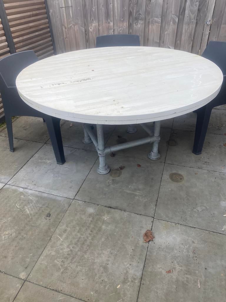 Ronde tafel, Tuin en Terras, Tuintafels, Ophalen, Gebruikt, Rond, Hout
