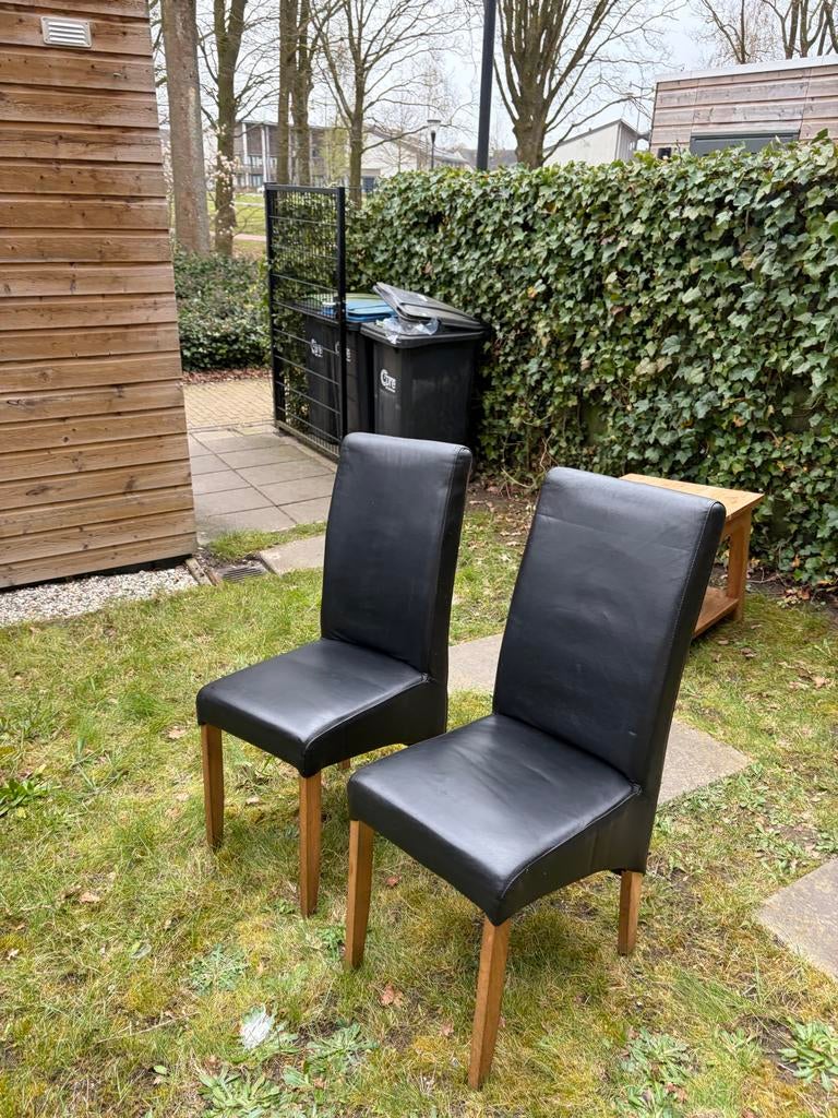 Zes stoelen met zwart leer, Gebruikt, Zwart, Leer, Ophalen of Verzenden