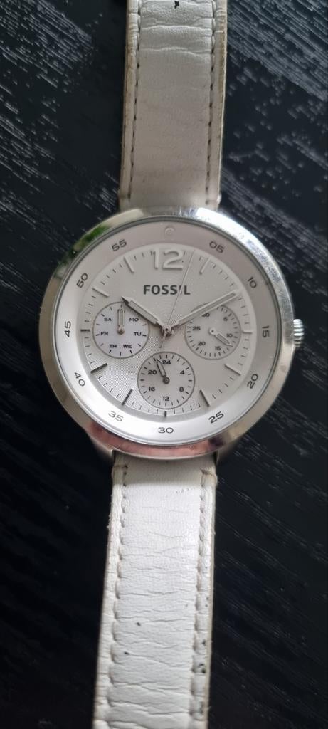 Fossil Dameshorloge met Strass, Sieraden, Tassen en Uiterlijk, Horloges | Dames, Gebruikt, Polshorloge, Fossil, Staal, Leer, Met strass