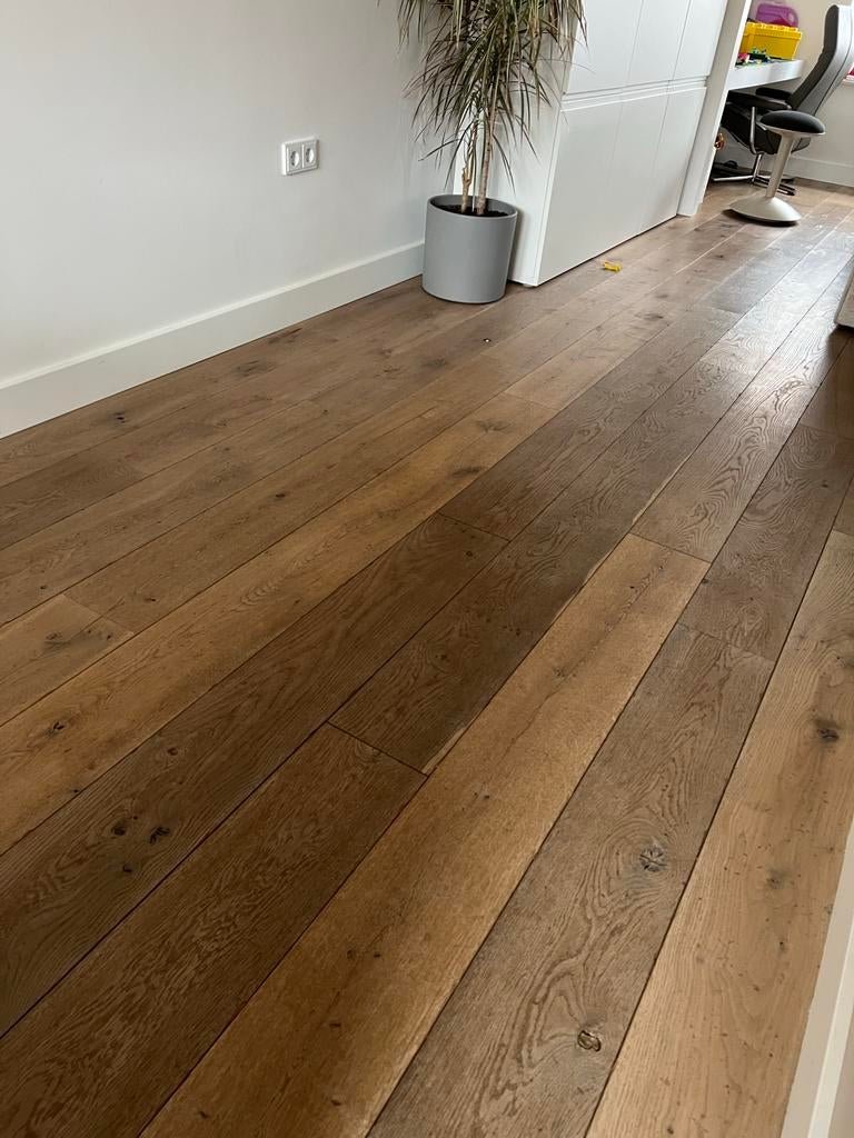 Houten vloer, ca. 40m2 - Rustieke uitstraling, Gebruikt, Bruin, 25 tot 50 m², Ophalen