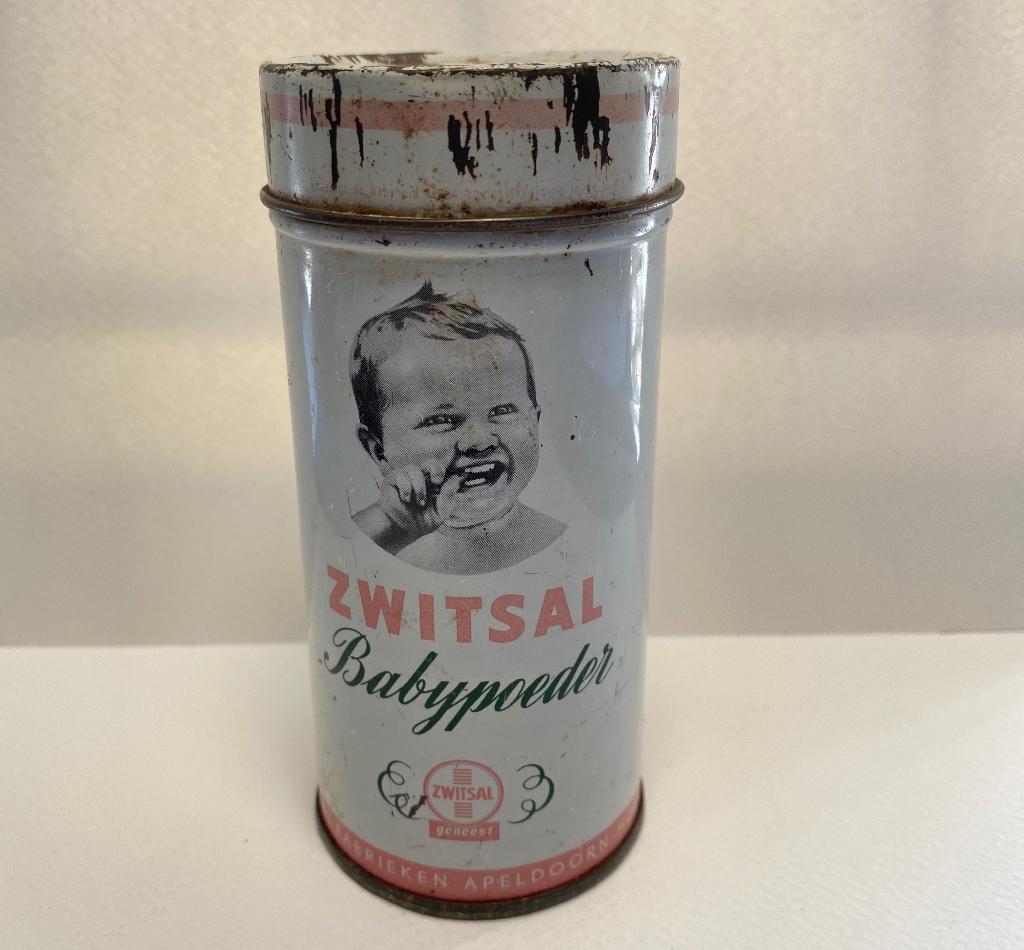Vintage Zwitsal baby poeder bus, 12 cm hoog, Ophalen of Verzenden