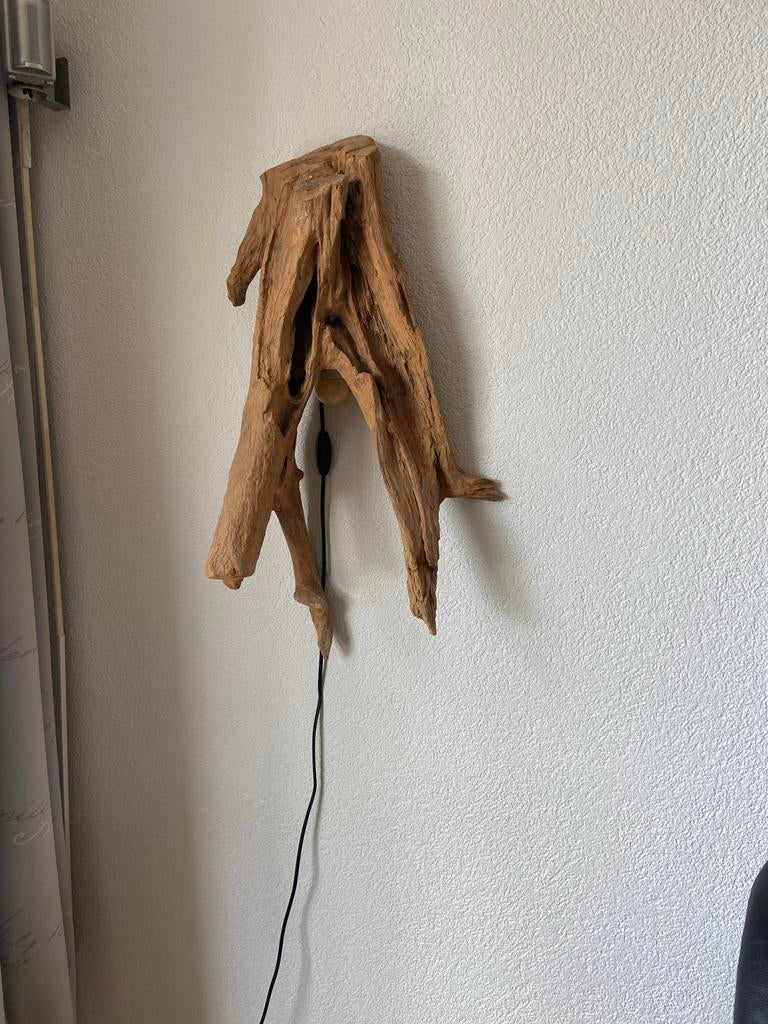 Unieke drijfhout wandlamp - Natuurlijke sfeerverlichting, Ophalen of Verzenden, Gebruikt, Hout