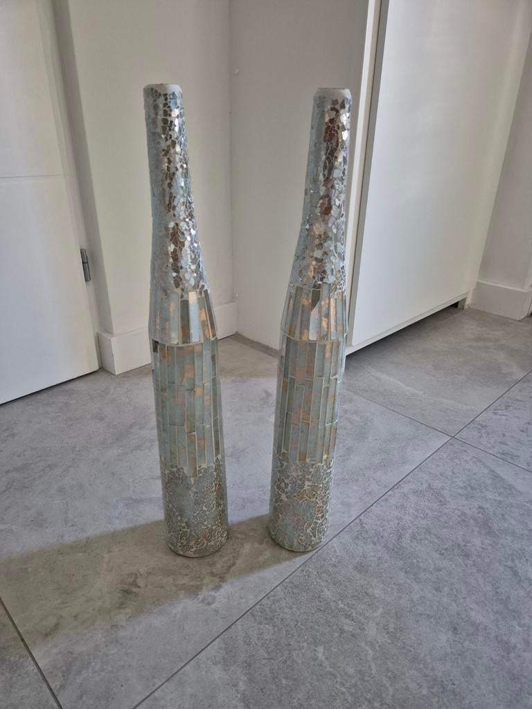 2 Sieraden Vazen - 60 cm hoog met mozaïek, Overige materialen, Overige kleuren, 50 tot 75 cm, Ophalen of Verzenden