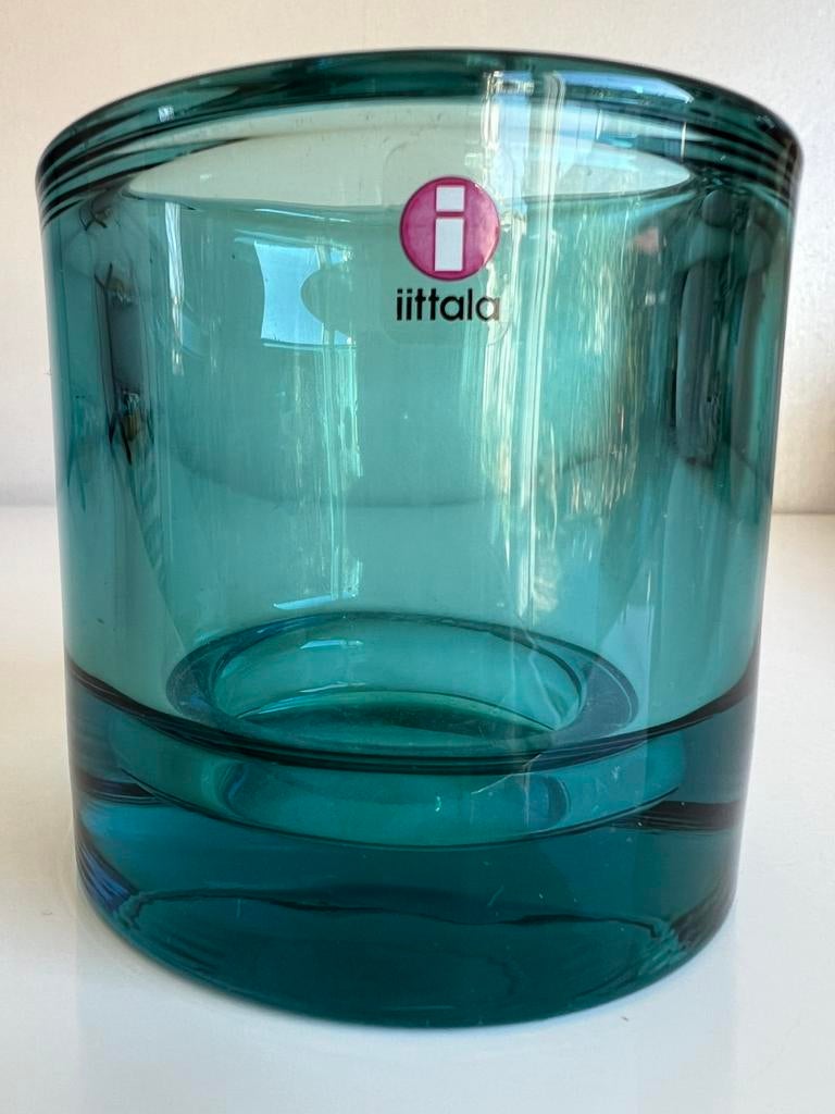 Iittala Kivi Glas Kandelaar Seablue 80 mm 2002, Ophalen of Verzenden, Zo goed als nieuw, Overige materialen, Minder dan 25 cm
