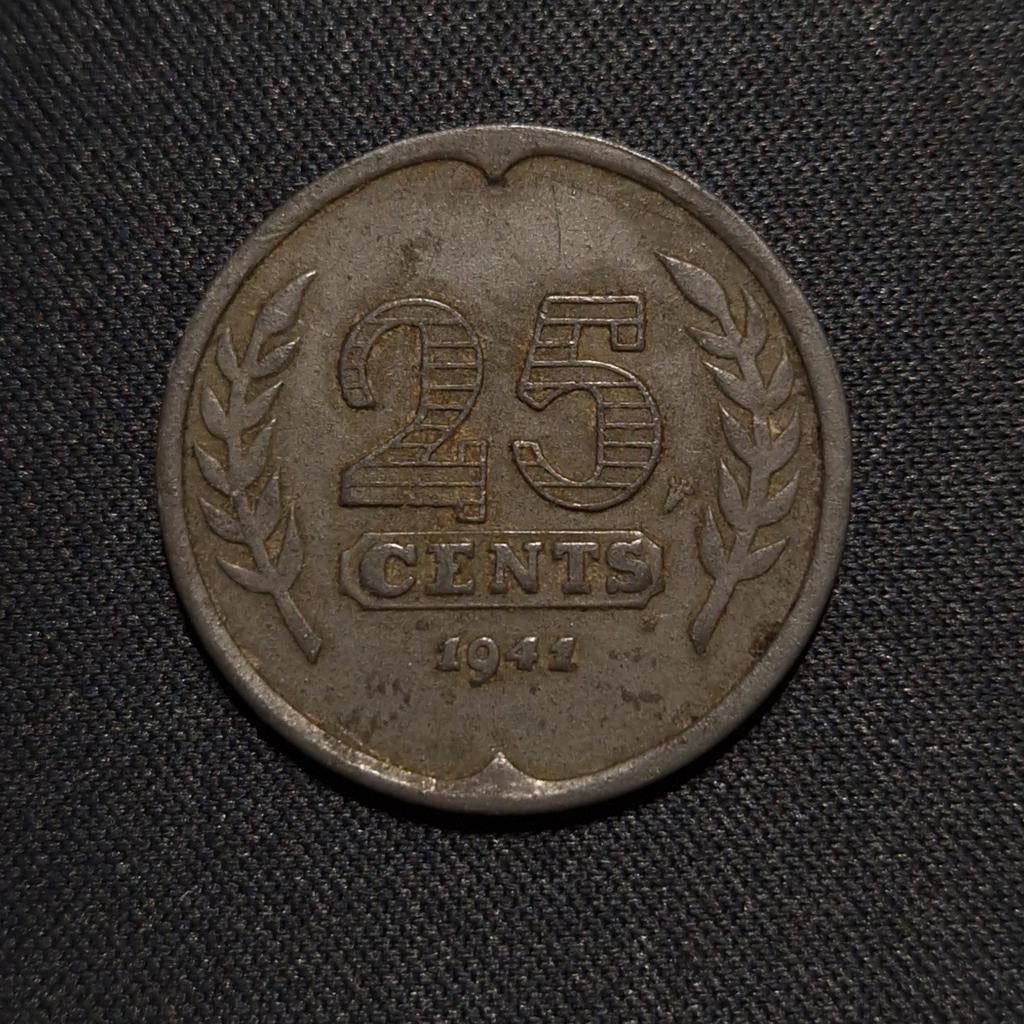 25 cent 1941 zink, Verzenden, Koningin Wilhelmina, 25 cent, Losse munt