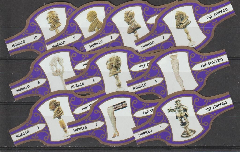 reeks 435   pijpenkoppen   1-10   sigarenbanden, Verzamelen, Ophalen of Verzenden, Zo goed als nieuw, Sigarenbandjes