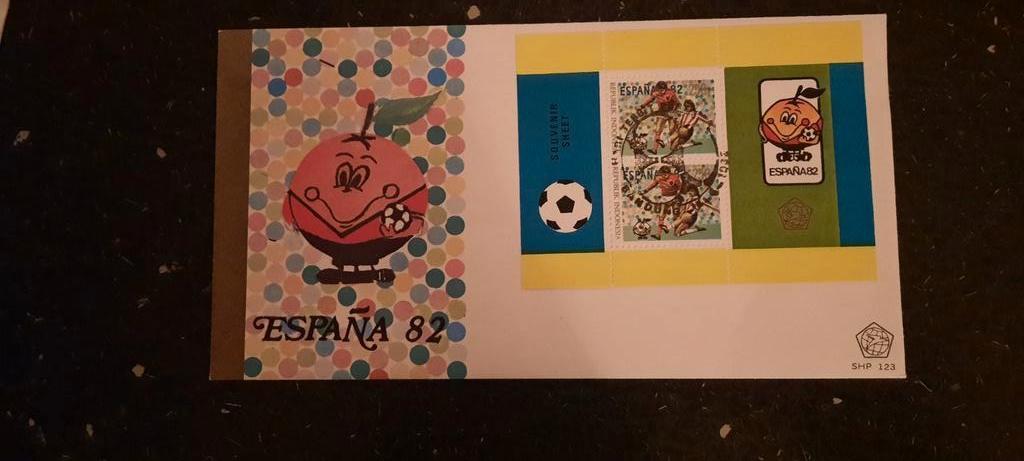Indonesië FDC blok voetbal Spanje 1982 open klep, Postzegels en Munten, Postzegels | Eerstedagenveloppen, Ophalen of Verzenden