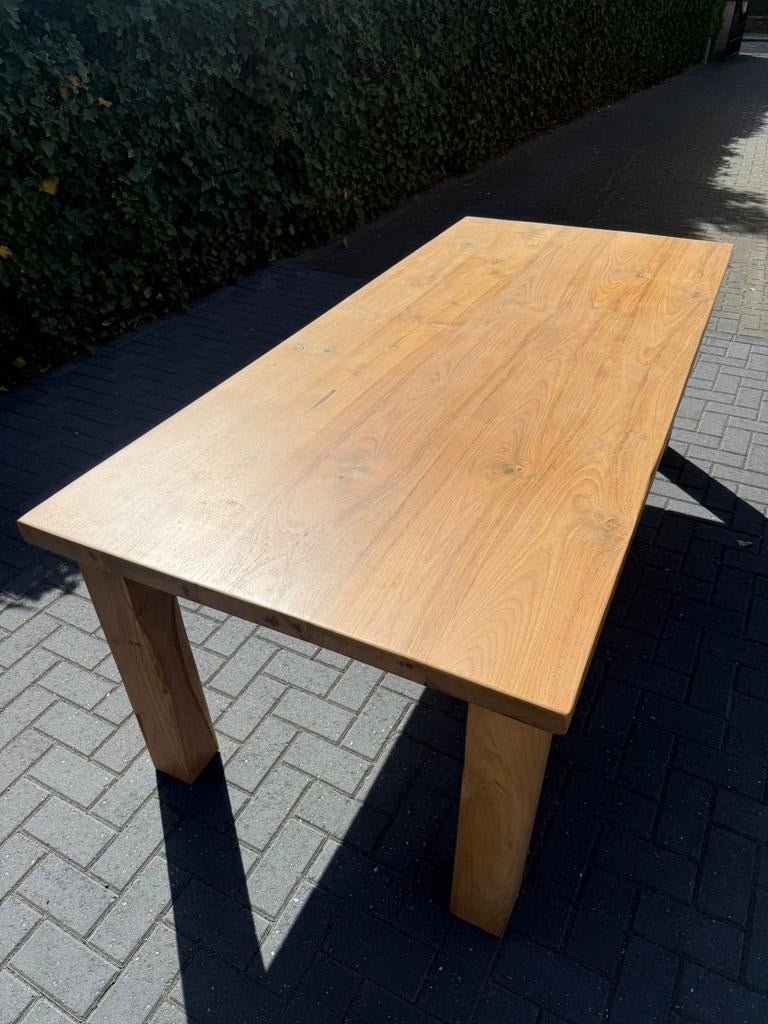 Massief houten tafel, Ophalen, Gebruikt, 200 cm of meer, 50 tot 100 cm