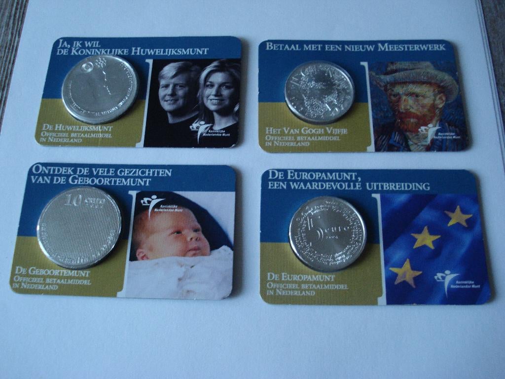 DE EERSTE  4  COINCARDS  O.A. VAN GOGH, Postzegels en Munten, Ophalen of Verzenden, Koningin Beatrix, Euro's, Setje