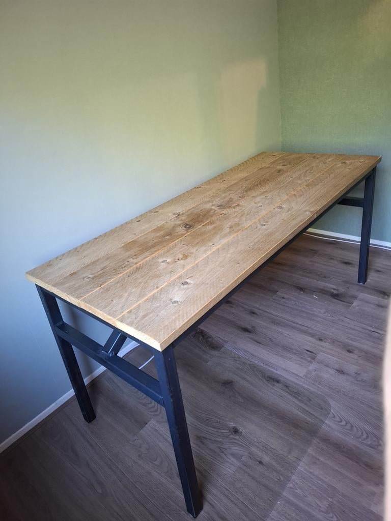 Steigerhouten bureau/werktafel, Ophalen, 160 cm, Gebruikt, Hout