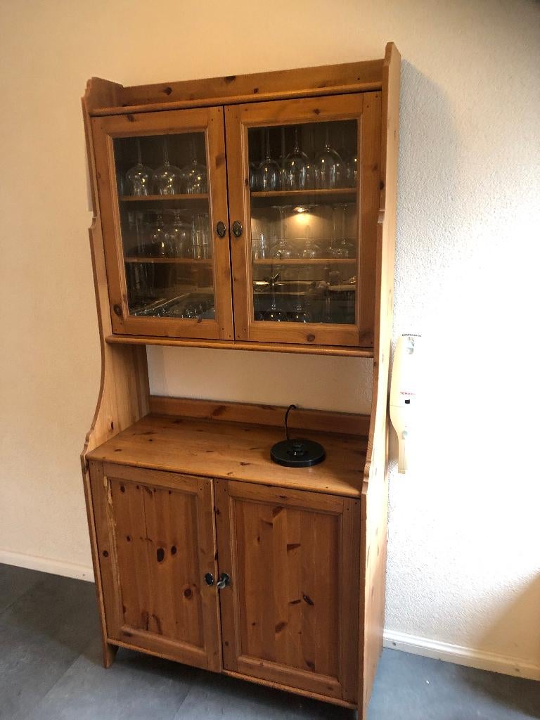 Houten buffetkast, Ophalen, Met deur(en), Glas, 50 tot 100 cm