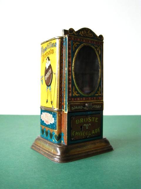Droste blikken chocolade Spaarautomaat 1928, Verzamelen, Blikken, Gebruikt, Overige, Droste, Ophalen of Verzenden