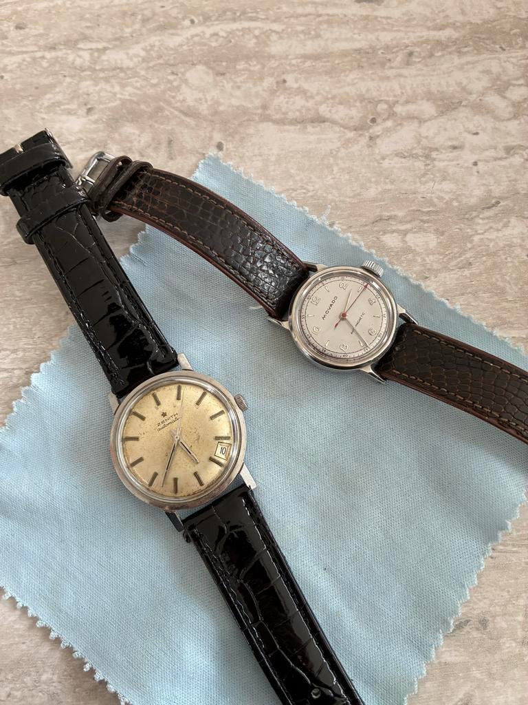 Vintage Polshorloges: Zenith Automatic & Movado, Overige merken, Staal, Met bandje, Polshorloge