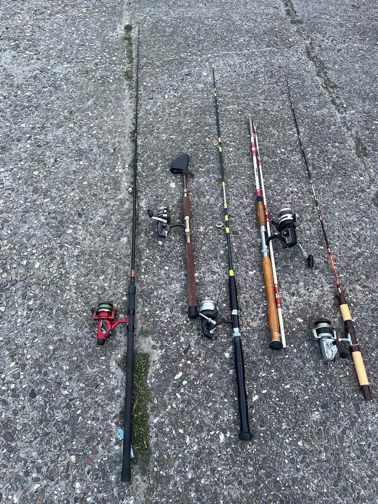 5 goed werkende werphengels, Bieden tot 10 april., Watersport en Boten, Hengelsport | Algemeen, Gebruikt, Werphengel, Ophalen of Verzenden
