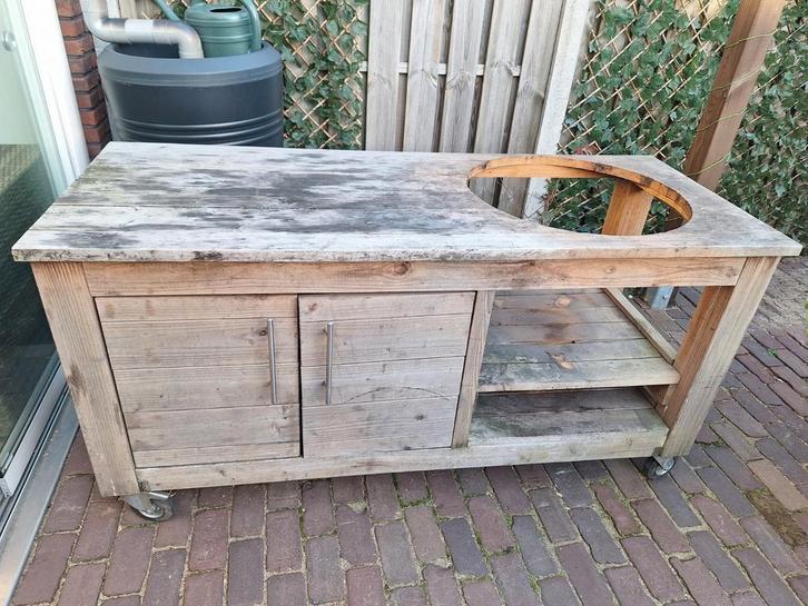 Houten BBQ Tafel voor Kamado Grill/Black Bastard / Green Egg, Tuin en Terras, Barbecue-accessoires, Gebruikt, Ophalen of Verzenden