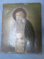 Icoon met heilige op metaalplaat op houten paneel - 19e - 20, Antiek en Kunst, Antiek | Religie, Ophalen of Verzenden