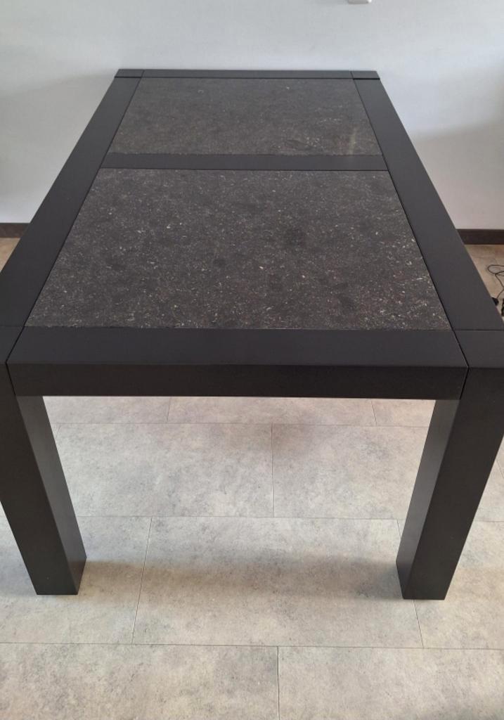 Eettafel zwart eiken / graniet., Huis en Inrichting, Tafels | Eettafels, Gebruikt, 50 tot 100 cm, 150 tot 200 cm, Rechthoekig