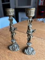 2 antiek zwaar koperen/messing? Cherubijn kandelaren, Antiek en Kunst, Antiek | Kandelaars, Ophalen of Verzenden, Koper of Brons