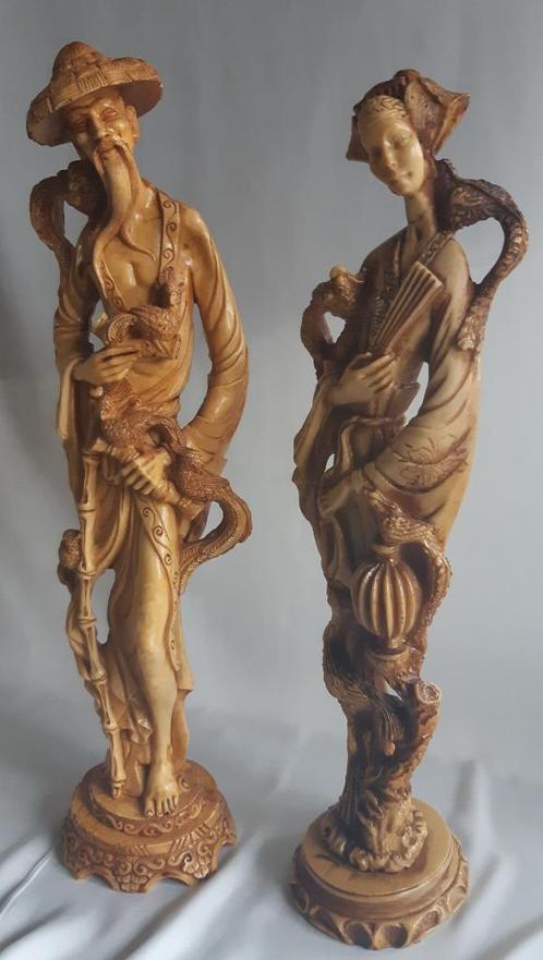 Chinese beelden (50 cm) - Ivorine - 1950, Antiek en Kunst, Kunst | Niet-Westerse kunst, Ophalen of Verzenden