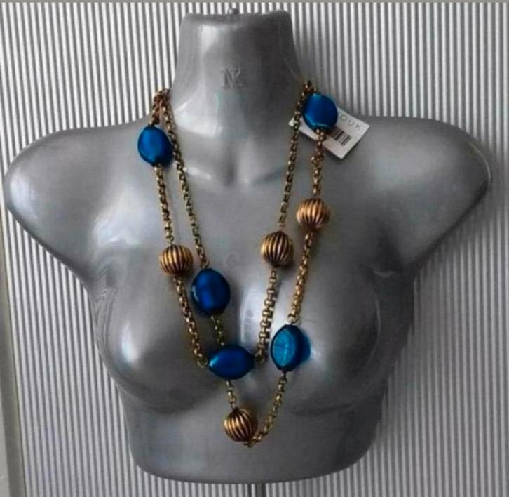 Manouk - ketting met koperen ballen + glaskralen, Sieraden, Tassen en Uiterlijk, Kettingen, Nieuw, Overige materialen, Blauw, Verstelbaar