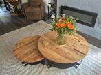 Set Salontafels Rond Hout en Metaal, Huis en Inrichting, 50 tot 100 cm, Rond, Zo goed als nieuw, Metaal