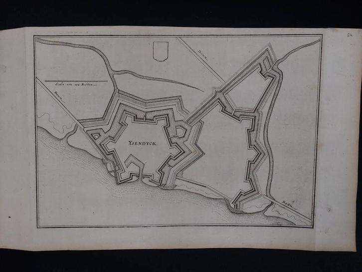 24 / Plattegrond IJzendijke  - Ysendyck Gravure uit 1659, Antiek en Kunst, Kunst | Etsen en Gravures, Ophalen of Verzenden