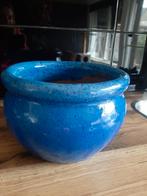 Mooie blauwe geglazuurde bloempot h 17 ds 24 cm, Ophalen, Tuin, Rond, Zo goed als nieuw