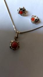 Zilver setje met  bloed koraal zie foto opruiming, Sieraden, Tassen en Uiterlijk, Kettingen, Ophalen of Verzenden, Zo goed als nieuw