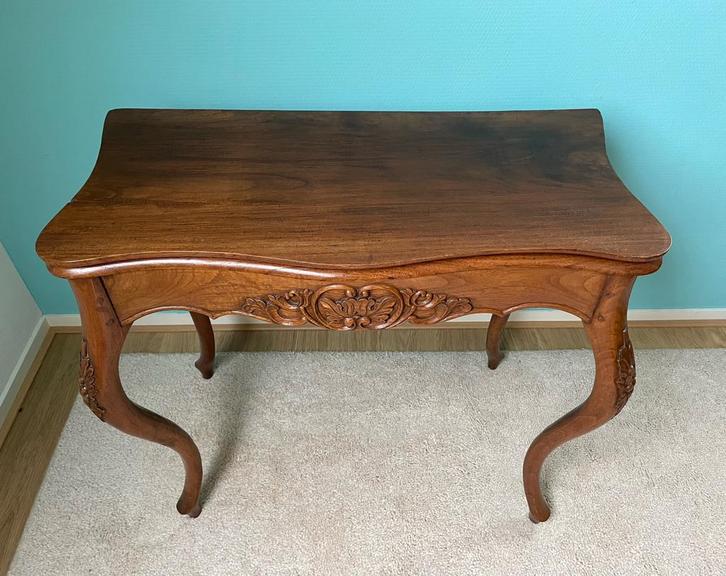 Antieke Biedermeier inklapbare tafel met vilt - ca. 1850, Huis en Inrichting, Tafels | Sidetables, Gebruikt, 75 cm of meer, 50 tot 100 cm