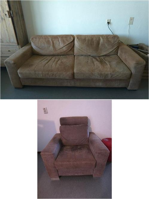 GRATIS Sijben 2,5 zitsbank + fauteuil pilotenleder bruin, Huis en Inrichting, Banken | Bankstellen, Gebruikt, Rechte bank, Tweepersoons
