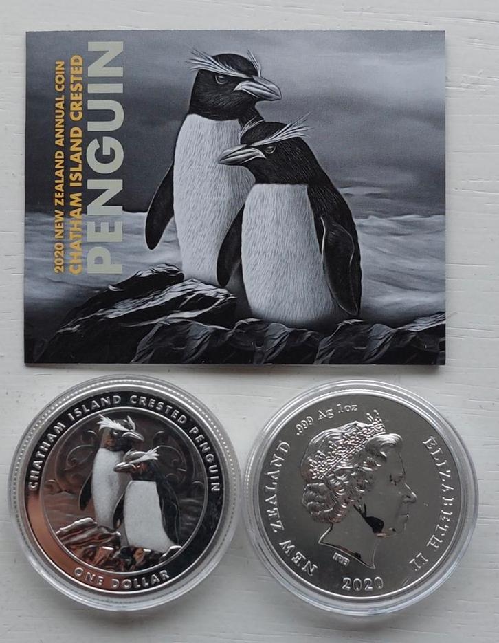 Zilveren 1 oz Crested Penguin 2020., Postzegels en Munten, Munten | Oceanië, Losse munt, Zilver, Ophalen of Verzenden