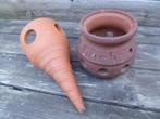 2 Leuke kleine stenen potjes voor diverse doeleinden., Gebruikt, Rond, Aardewerk, Tuin