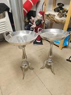 2x zilveren bijzettafeltjes, Huis en Inrichting, Tafels | Bijzettafels, Ophalen of Verzenden, Rond, Metaal of Aluminium, Minder dan 55 cm