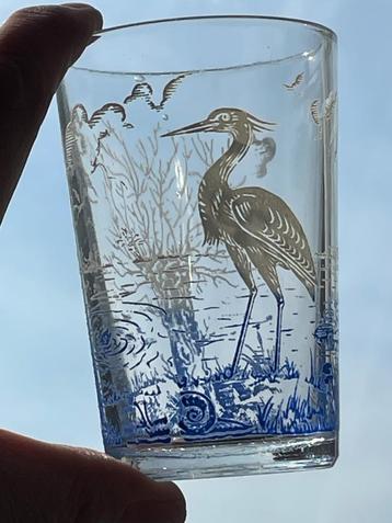 Twee vintage kinder limonade glazen blauw, geel, wit. beschikbaar voor biedingen