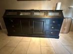Zwarte houten dressoir / vitrinekast met lades, Huis en Inrichting, Ophalen, Gebruikt, Glas, 200 cm of meer