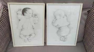 	2 schattige babyprenten in lijstje van ib spang olsen beschikbaar voor biedingen