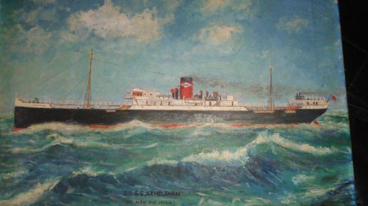 Schilderij schip boot antiek stoomboot U.S. SS Atheltarn, Antiek en Kunst, Kunst | Schilderijen | Klassiek, Verzenden