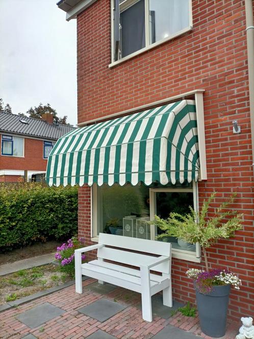 Markies met aluminium korf. Groen /wit, Tuin en Terras, Zonneschermen, Zo goed als nieuw, Markies, Minder dan 150 cm, Ophalen