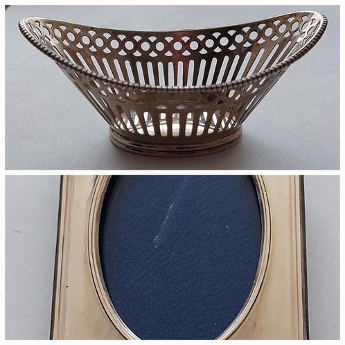 Zilver bonbonmandje en zilver fotolijstje, Antiek en Kunst, Antiek | Goud en Zilver, Zilver, Ophalen