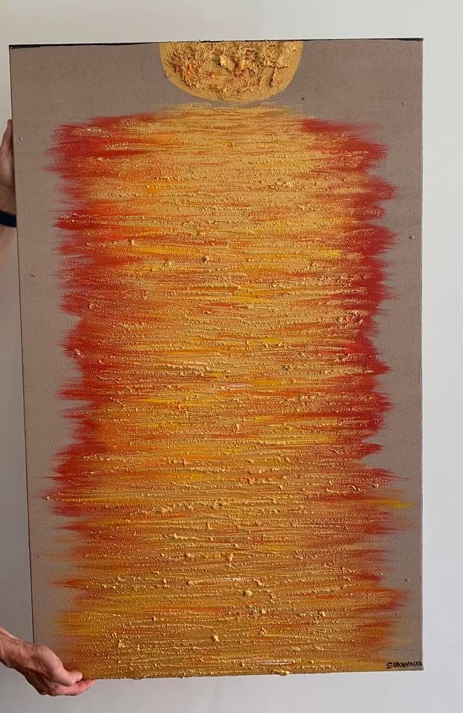 Abstract schilderij “Zonsondergang” – Handgemaakt op Bali, Antiek en Kunst, Kunst | Schilderijen | Abstract, Ophalen