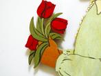 Wanddecoratie / opbergzak meisje met hoed en tulpen, Ophalen of Verzenden