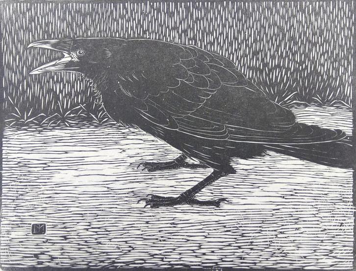 Houtsnede Jan Mankes : Schreeuwende Kraai, Antiek en Kunst, Kunst | Etsen en Gravures, Ophalen of Verzenden