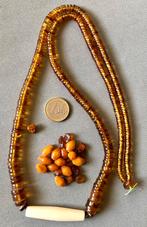 Ketting / Collier van Barnsteen en 23 losse Barnsteen Kralen, Verzenden, Gebruikt, Bruin, Overige materialen