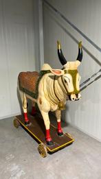 Grote Houten Koe Beeld op Wielen - Handbeschilderd Kunstwerk, Ophalen
