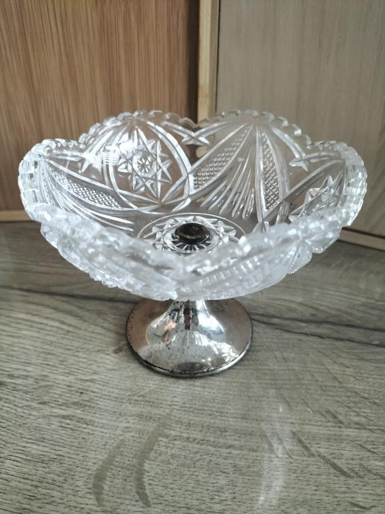 Antiek Bonbonschaaltje Glas Verzilverd Voet, Ophalen of Verzenden
