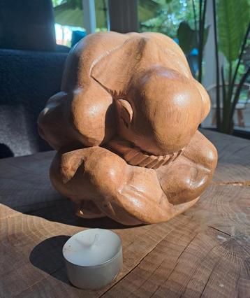 Houten Yogi, yogiman of wheeping Buddha beeld als nieuw ca.  beschikbaar voor biedingen
