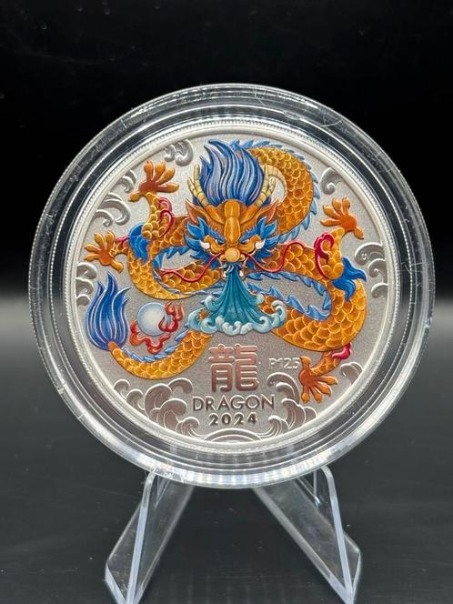 2oz lunar 3 year of the dragon color - zilver zilveren munt, Postzegels en Munten, Edelmetalen en Baren, Zilver, Ophalen of Verzenden
